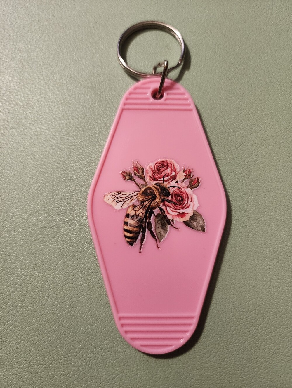 Pink Bee & Rose Keychain